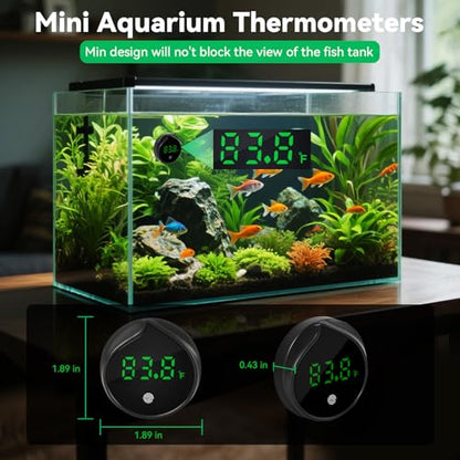 Removable Aquarium Water Thermometer Gauge with Touch Screen Digital Fish Tank Thermometer LED Display ±1℉/0.5℃, Fish Tank Accessories for Betta, Axolotl, Shrimp, Turtle, Reptile and Aquatic (Black)