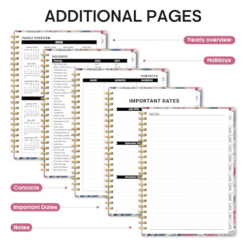Planner 2026–2027, Academic Monthly Weekly Spiral Calendar, July 2026 – June 2027, Hardcover Agenda Notebook with Tabs, 6.3" x 8.5", Perfect for Students, Teachers, School & Daily Planning - Soft Blossoms - color: H-Soft Blossoms, size: (6.3"x8.5")a5
