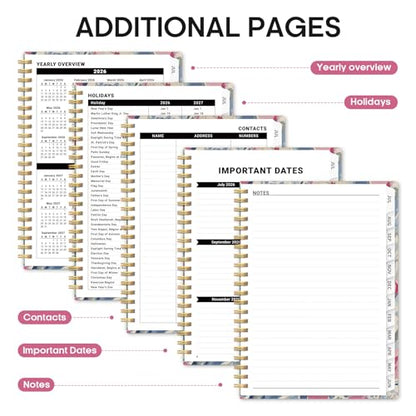 Planner 2026–2027, Academic Monthly Weekly Spiral Calendar, July 2026 – June 2027, Hardcover Agenda Notebook with Tabs, 6.3" x 8.5", Perfect for Students, Teachers, School & Daily Planning - Soft Blossoms - color: H-Soft Blossoms, size: (6.3"x8.5")a5