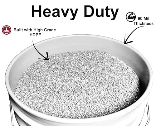 5-Gallon Bucket Only – No Lid Included, Made in USA, Food Grade BPA Free Plastic, Heavy Duty Multi-Use, Metal Handle with Grip, Stackable Storage – White, 1 Pack - color: White, size: 1