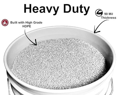 5-Gallon Bucket Only – No Lid Included, Made in USA, Food Grade BPA Free Plastic, Heavy Duty Multi-Use, Metal Handle with Grip, Stackable Storage – White, 1 Pack - color: White, size: 1