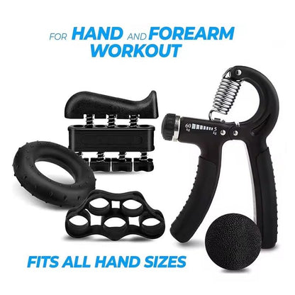 5 Pack Hand Grip Strengthener Kit with Adjustable Resistance Up to 130lbs, Forearm Trainer, Finger Exerciser, Stress Ball, Carrying Bag