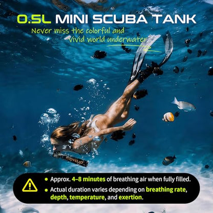 GOYOJO Mini Scuba Tank, Portable Diving Lung Air Tank with DOT Certified | Refillable Emergency Backup Pony Bottle for Snorkeling, Underwater Breathing, Training - color: 0.5L Black & Green