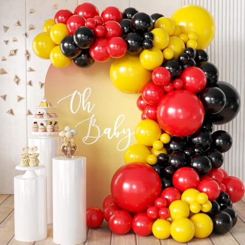 MEBAY Red Black Yellow Balloon Arch Kit, 166Pcs Latex Balloon Different Sizes 18 12 10 5 inch for Boy Birthday Baby Shower Wedding Race Car Theme Party Decorations - color: Red-black-yellow