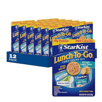 StarKist Lunch-To-Go Mix Your Own Tuna Salad, Chunk Light Tuna Pouch, 4.5 Ounce Kit, 12 Pack | 19g Protein Per Serving, Ready to Eat, No Draining, 260 Calories Per Serving, Perfect for Meals and Snacks - size: 4.5 Ounce (Pack of 12)