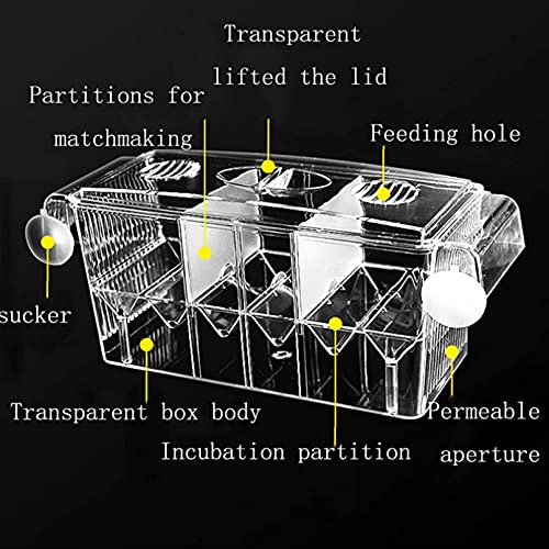Tfwadmx Fish Breeding Box, 3 Rooms HD Aquarium Breeder Box with Suction Cups Hatchery Acrylic Fish Incubator Isolation with Artificial Plant for Guppy Hatchery - size: 3 Rooms