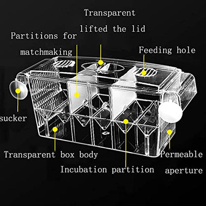 Tfwadmx Fish Breeding Box, 3 Rooms HD Aquarium Breeder Box with Suction Cups Hatchery Acrylic Fish Incubator Isolation with Artificial Plant for Guppy Hatchery - size: 3 Rooms