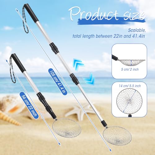 Vinsot 4 Pcs Shark Tooth Sifter Beach Sand Sifter Set 41.4" Adjustable Beach Sand Scoop Shell Scooper with Long Handle for Picking up Shells Beachcombing Rock Hunting