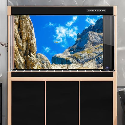 Reptile Habitat Background Blue Sky Rock Mountain Gobi Terrarium Background Helicopter Alpine Mountain Landscape Aquarium Background Desert Blue Sky Mountain Fish Tank Background Vinyl 30x12in - color: Rock Gray, size: 30(W)x12(H)in