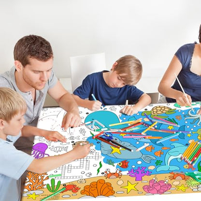 Gatherfun Under The Sea Party 자이언트 컬러링 포스터 - 80.9 x 182.9cm(31.5 x 72인치) - 다용도 교실 벽 장식 및 생일 활동 - 학교 파티 및 특별 행사를 위한 바다 동물 포스터 또는 테이블 커버 - style: Under The Sea
