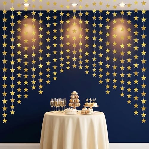 78 Feet Gold Star Garland, Double-Sided Gold Stars Garland with Elegant Star-Shaped Lace, Hanging Bunting Decorations for Birthday Wedding Christmas Ramadan Party Supplies