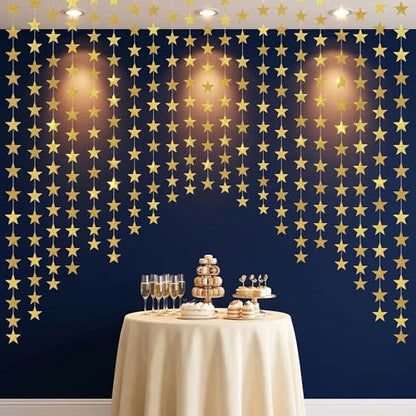 78 Feet Gold Star Garland, Double-Sided Gold Stars Garland with Elegant Star-Shaped Lace, Hanging Bunting Decorations for Birthday Wedding Christmas Ramadan Party Supplies
