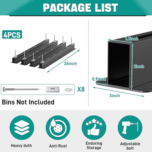 EVERHANGER Ceiling Storage Rack, Heavy Duty Overhead Garage Storage Rack, Adjustable Ceiling Bin Storage System, 4 Sets for 3 Bins, 26 Inch - style: For 3 Bins