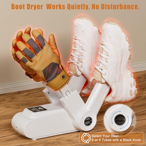 Boot Shoe Dryer - 3-4 Heat Settings, 360° Rapid Drying, Auto Shut-Off & Timer for Sneakers, Work Boots, Gloves - color: White -4 Poles