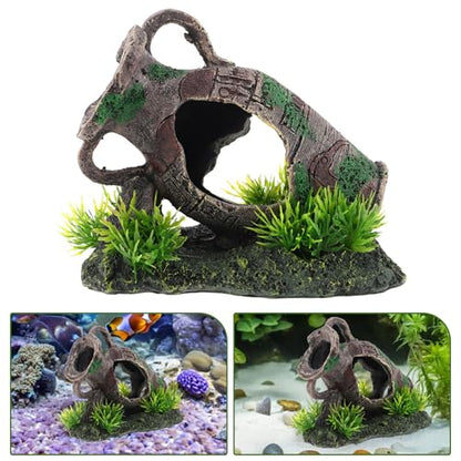 Aquarium Ruins Ancient Vase Shrimp Caves Resin Pot Decoration Broken Vase Fish Tank Landscaping Decor Realistic Hideout Shelter for Freshwater Fish and Shrimp Tanks