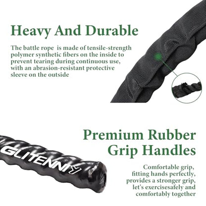 Black Battle Ropes - 1.5in x 30ft Heavy Workout Rope for Home Gym - style: Black