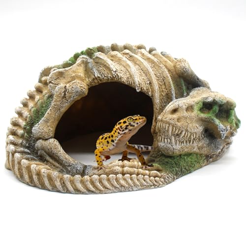 Reptile Hide Skull Animal Skeletons Decorations, Aquarium Hideaway Cave Fish Tank Decorations for Amphibians, Betta Fish, Shrimp, Lizards, Leopard Gecko