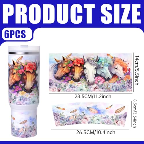 6 PCS Horse UV DTF Stickers, UV DTF Cup Wrap for 40oz | Vibrant washable UV DTF cup wrap transfers with strong adhesion for glass cups, mugs and smooth hard surfaces - style: Horse