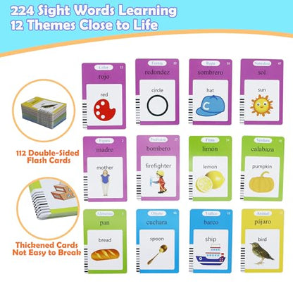 MAYAPHILOS Spanish and English Pocket Speech Therapy Toys with 224 Sight Words, Bilingual Flashcards for Preschool Learning, Gifts for Toddlers - size: 224 Words Spanish and English