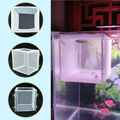 MY MIRONEY 6.3" x 5.63" x 6.22" Fish Incubator Mesh Box Pack of 2 | Aquarium Fish Breeder Box White Nylon Mesh Juvenile Fish Separation Net Fish Fry Hatchery with Suction Cups - style: 6.3" x 5.63" x 6.22"; White; without Divider