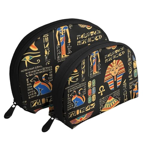 Ancient Egyptian Artifacts 2-Piece Shell Makeup Bag Set, Large Capacity Travel Cosmetic Bag For Women With Zipper, Waterproof Polyester Toiletry Organizer Pouch For Purse, Travel, Gym & Daily Use - color: Ancient Egyptian Artifacts