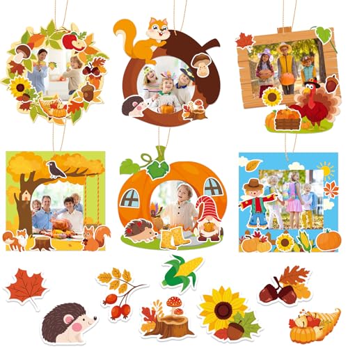 NOVWANG Fall DIY Picture Frames Craft Kit for Kids, 30 Set Pumpkin Turkey Fall Leaves Photo Frame Crafts with 30 Sheets Autumn Stickers for Fall Pictures Wall Decor Thanksgiving Fall Crafts for Kids - color: Multicolour - Fall Style