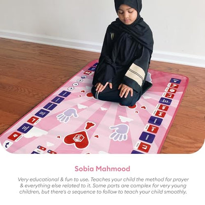 My Salah Mat 아동용 - 핑크 인터랙티브 무슬림 기도 러그 살라 학습 - 36개의 터치 키, 15개 언어, 스피커 및 소책자가 있는 재미있고 쉬운 기도 매트 - 만 3세에서 8세를 위한 이슬람 장난감
