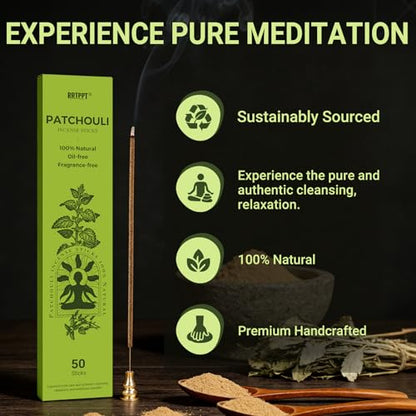 Patchouli Incense Sticks (50 Sticks), 100% Natural sustainably harvested Patchouli Leaves, Suitable for Yoga, Meditation, Relaxation, and Spiritual Purification - color: Patchouli