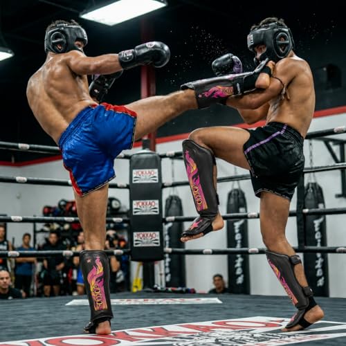 YOKKAO Microfiber Shin Guards - A-Grade Thai Microfiber | Multi-Layer Foam | Single-Shell Wrap | Produced at YOKKAO Factory, Thailand | S-L - color: Black Flame, size: Small