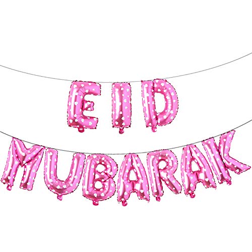 16in Rose Gold Eid MUBARAK Foil Balloons - Party Decoration Supplies - Ramadan Decoration - Gold EID Balloons with Pink Heart - color: Eid Pink Heart
