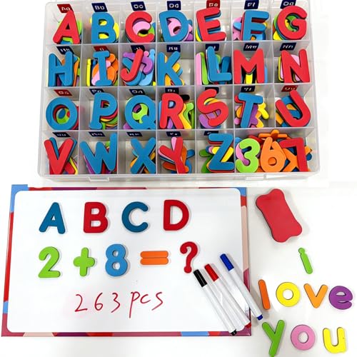 Magnetic Letters and Numbers Set – 263 Pieces Educational Toys for Kids Ages 3+ – Colorful Alphabet Magnets for Whiteboard & Fridge – Preschool Learning Resources Ideal for Homeschool & Classroom