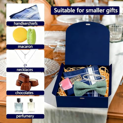 WLUSEAXI 10pack Gift Boxes with Lids, 6.5''x6.5''x2'' Blue Gift Boxes For Presents, Paper Boxes with Ribbon for Birthday Wedding Party Chocolate Candy - color: Blue