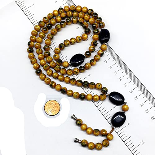 -8MM -99 Beads Necklace DHIKR TASBIH Collection- Imitation Acrylic Muslim Beads-Tesbih-Tasbih-Tasbeeh-Misbaha-Masbaha-Subha-Sebha (Yellow-Black-2) - color: Yellow-Black-2