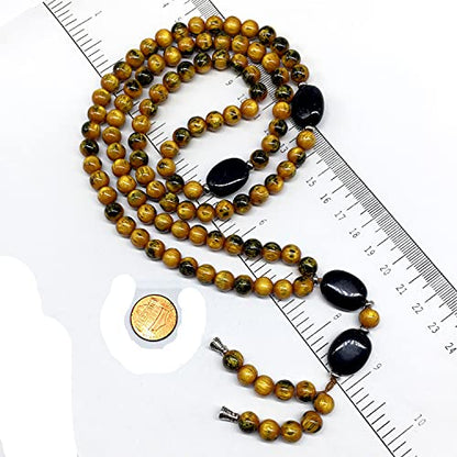 -8MM -99 Beads Necklace DHIKR TASBIH Collection- Imitation Acrylic Muslim Beads-Tesbih-Tasbih-Tasbeeh-Misbaha-Masbaha-Subha-Sebha (Yellow-Black-2) - color: Yellow-Black-2