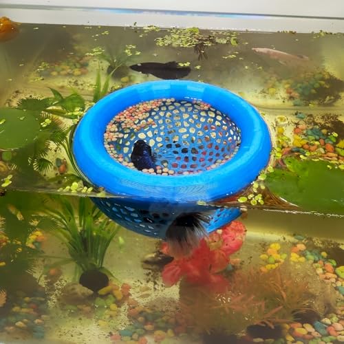 Aquarium Floating Betta Fish Skins, Betta or Shrimp Feeder, Cave and Hammock, Small Fish Feeding Rings, Aquarium Hiding Feeding Decorative Accessories (Blue) - color: Blue