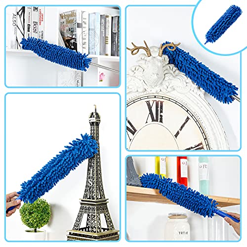 ZZ LAZYCOTTAGE Duster, Microfiber Dusters with 2 Handle Sets, Durable 15-98.1 Inches Long Telescopic Rod, Washable, Feather Dusters for Cleaning Cobweb and Ceilings Fans, 5 Pack (Blue)