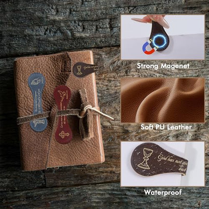 Christian Magnetic Leather Bookmarks: 3 PCS Bible Verse Book Marks, Scripture Book Marker Clips for Religious Gifts, Reading Accessories for Women Men, Bible Study Church School Office Supplies