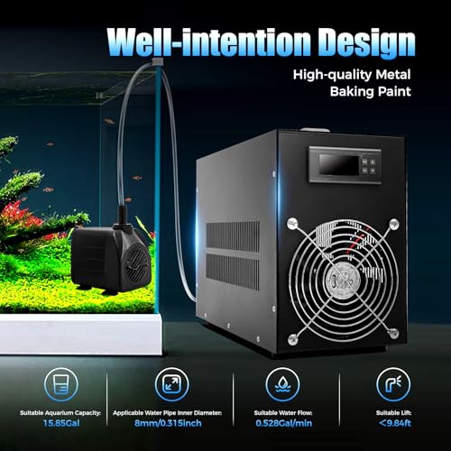 15 Gallon Aquarium Chiller, -58~230℉ Fish Tank Water Chiller with Tube & Pump, 200w Aquarium Water Chiller for Aquatic Plants Fish Jellyfish Coral Shrimp Breeding Aquaculture