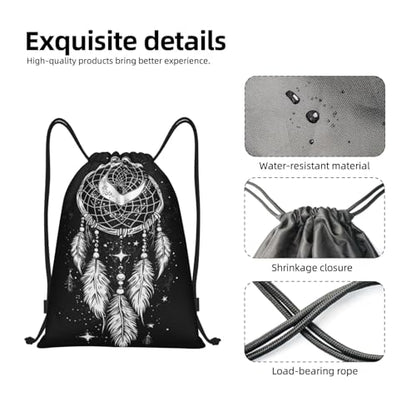 Intricate Dreamcatcher with Crescent Moon Drawstring Bags Reusable Polyester Durable Lightweight Storage Bags for Travel Gym Promotional Events Daily Organization