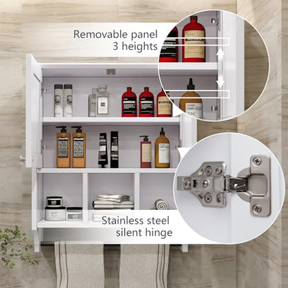 Bathroom Medicine Cabinet, Bathroom Cabinet Wall Mounted Over-The-Toilet with Towel Bar, 2 Doors & 3 Open Shelves, White - color: White