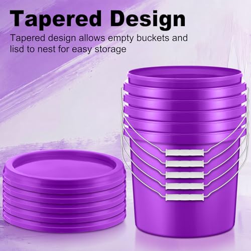 Tioncy 10 Pcs 2 Gallon Plastic Buckets with Lids and Handles,Purple | Storage Pails for Paint, Cleaning, Organizing, Durable Containers, Metal Handles, Plastic Material - color: Purple