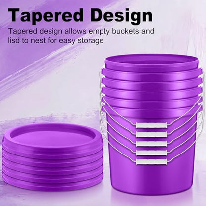 Tioncy 10 Pcs 2 Gallon Plastic Buckets with Lids and Handles,Purple | Storage Pails for Paint, Cleaning, Organizing, Durable Containers, Metal Handles, Plastic Material - color: Purple