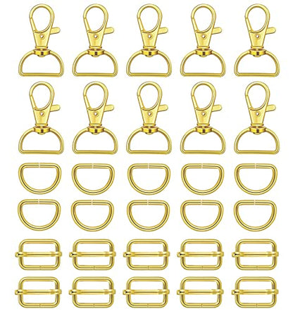 WAFJAMF Metal Snap Hook Ring Bulk 30 Pcs, Swivel Clasp Buckle and Non-Welded D Ring 10 Pcs, Adjustable Rectangular Buckle (1' Inside Width - Gold) - color: Gold, size: 1” Inside Width