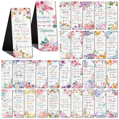 Chinco 30 Pcs Magnetic Christian Bookmarks - Bible Verse Inspirational Scripture Page Clips, Religious Prayer Bookmarks for Women, Kids, Teachers, Church Supplies & School Gifts(Flower) - style: Flower