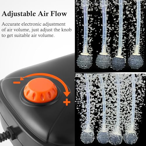 4W/5W/8W Aquarium Corded Electric Air Pump, 96GPH/160GPH/256GPH Dual Outlets 4 Outlets Oxygen Pump, Ultra Quiet Aquarium Bubbler for up to 300 Gallon Fish and Turtle Tank