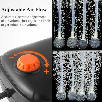 4W/5W/8W Aquarium Corded Electric Air Pump, 96GPH/160GPH/256GPH Dual Outlets 4 Outlets Oxygen Pump, Ultra Quiet Aquarium Bubbler for up to 300 Gallon Fish and Turtle Tank