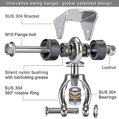 SELEWARE Silent Swing Hanger Heavy Duty Bearing Swing Hooks 1 Pack | 360° Swivel Stainless Steel Ceiling Mount for Porch Swing Hammock Chair Heavy Bag Yoga Silk Suspension Straps Olympic Rings - color: Multi ( 1 Pack 360° Bearing Swing Hanger )