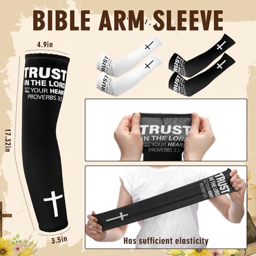 Shyyween 6쌍 Faith Cross 팔 슬리브 아버지의 날 종교 압박 팔 슬리브 남성용 여성용 야구 풋볼 UV - color: 블랙, 화이트, size: 라지
