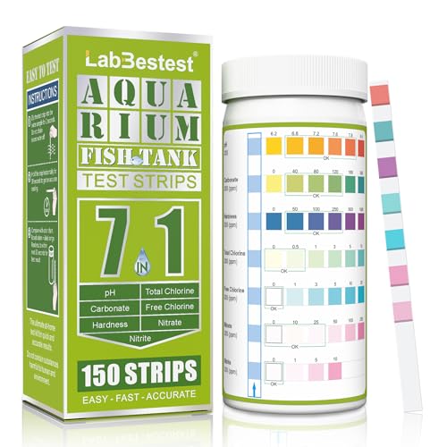 Aquarium Test Strips Fish Tank Pond Water Testing Kit (7-Way) | 150 Fish Bowl Tester Strips for Freshwater Saltwater - Rapid Accurate Easy to Test pH, Hardness, Nitrate, Nitrite and More