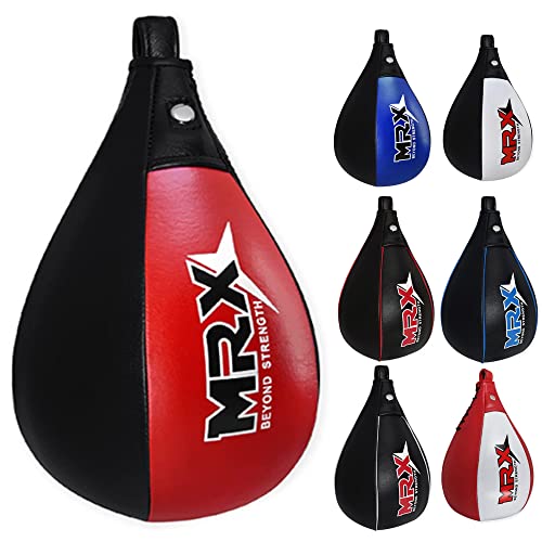 MRX Speed Punching Bags Genuine Leather MMA Training Speed Bag Muay Thai SpeedKills Punching, Dodge Striking Bag for Workout Pro Boxing Bag for Home Gym Kids, Men, Women - color: Black Red